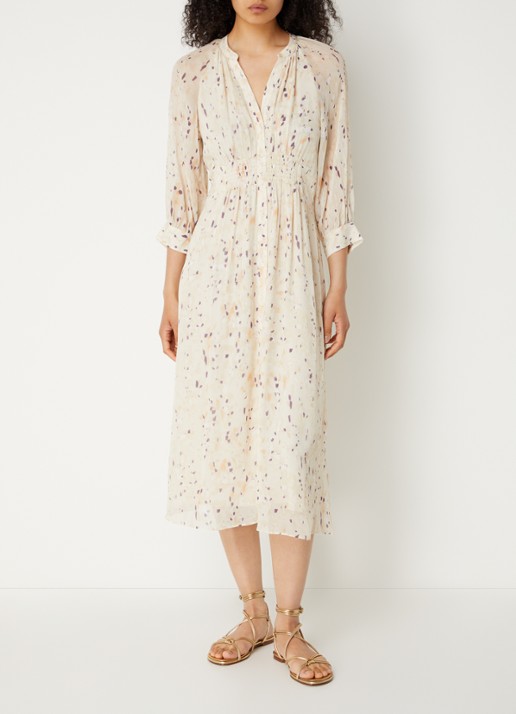ba&sh Karla midi blousejurk met print - detail 4 beige