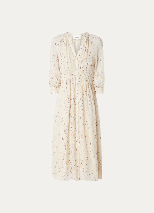 ba&sh Karla midi blousejurk met print - voorkant 2 beige