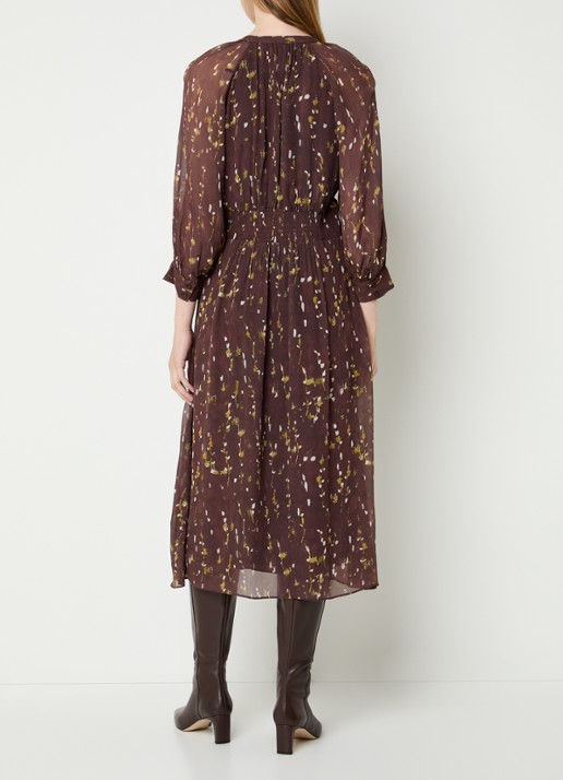 ba&sh Karla midi blousejurk met print - achterkant 4 bruin