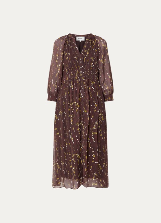 ba&sh Karla midi blousejurk met print - voorkant bruin