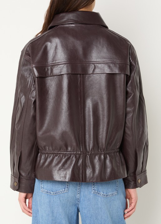 ba&sh Kassia jacket van lamsleer met steekzakken - achterkant cranberryrood