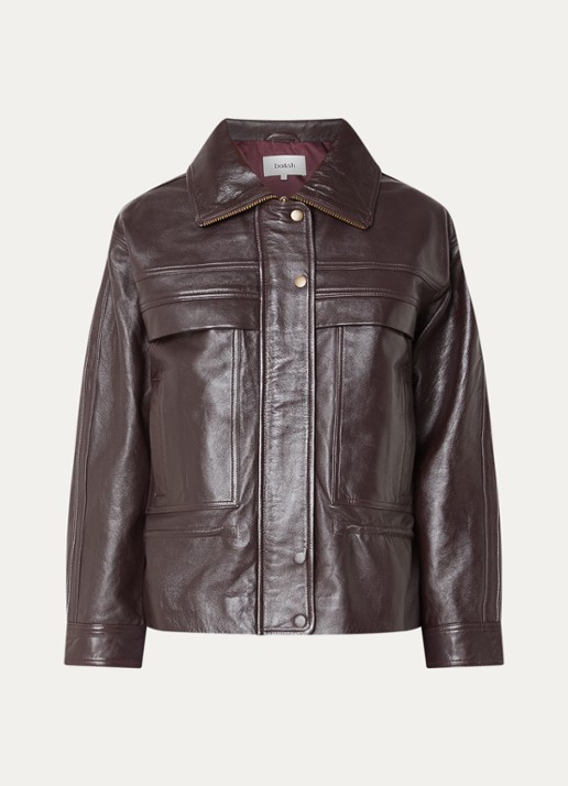 ba&sh Kassia jacket van lamsleer met steekzakken - voorkant 3 cranberryrood
