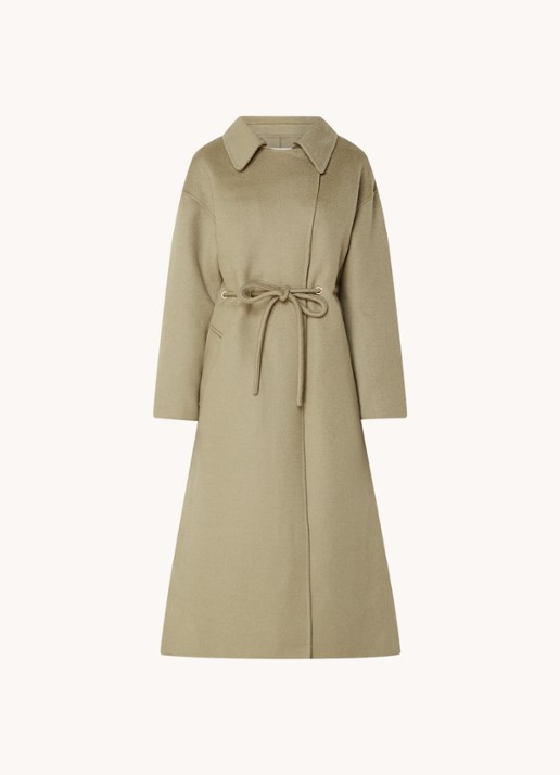 ba&sh Kate mantel van wol met strikceintuur - voorkant 3 khaki