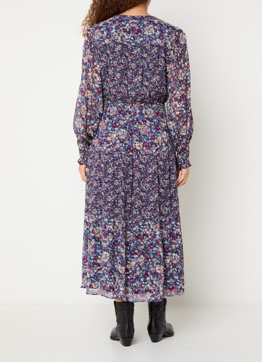 ba&sh Kaxy maxi blousejurk met split - achterkant 4 blauw