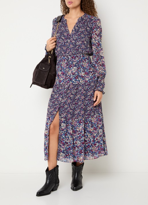 ba&sh Kaxy maxi blousejurk met split - detail 3 blauw
