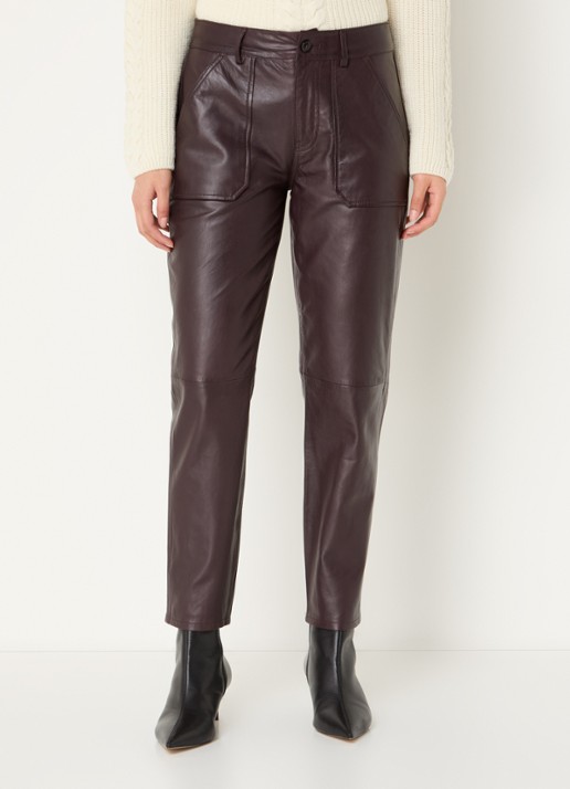 ba&sh Kelly mid waist tapered fit broek van lamsleer - detail 2 aubergine