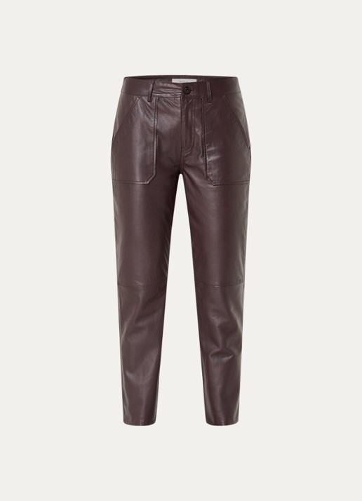 ba&sh Kelly mid waist tapered fit broek van lamsleer - voorkant 3 aubergine