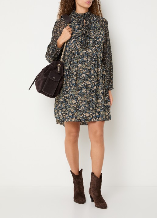 ba&sh Kimia mini tuniekjurk met print - voorkant 4 khaki