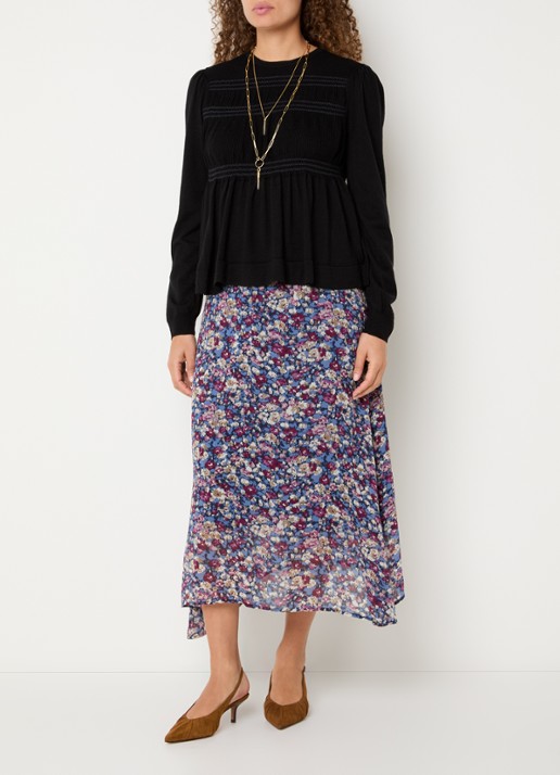 ba&sh Klap maxi rok met print - voorkant 3 blauw