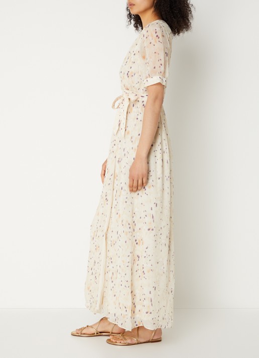 ba&sh Kris maxi wikkeljurk met print - voorkant 2 beige