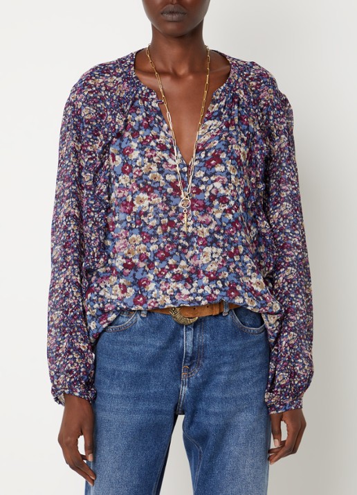 ba&sh Kross tuniek met print en V-hals - detail 4 blauw