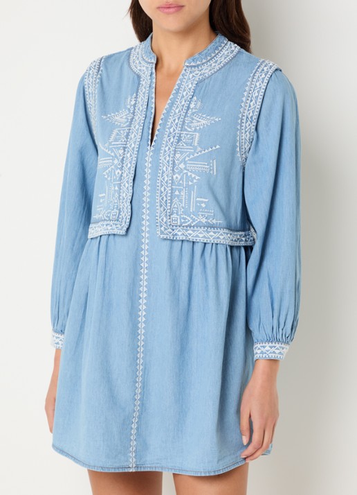 ba&sh Laena mini jurk van chambray met borduring