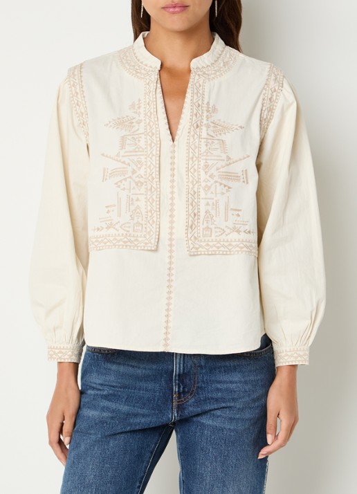 ba&sh Laura tuniek met borduring en V-hals - detail 2 creme