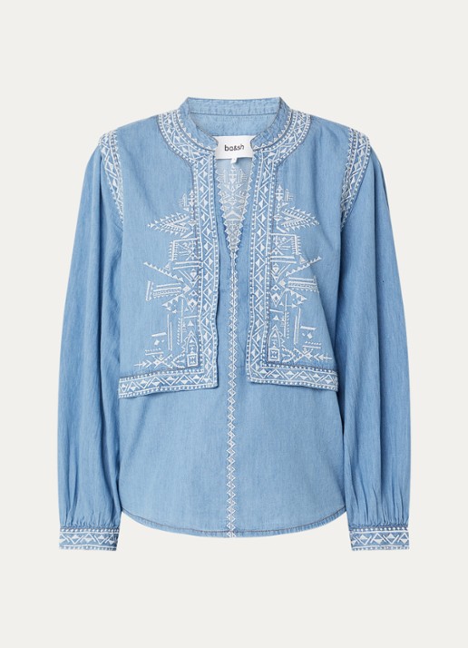 ba&sh Laura tuniek van chambray met borduring - voorkant 3 lichtblauw