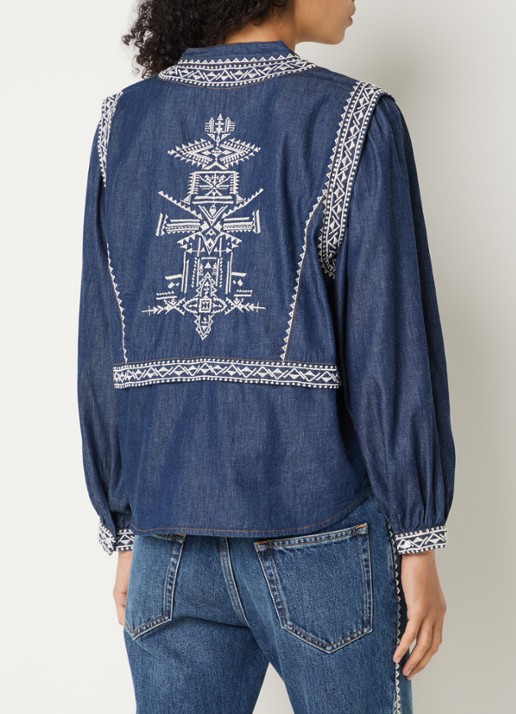 ba&sh Laura tuniek van denim met borduring - achterkant indigo