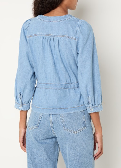 ba&sh Lavina tuniek van chambray met strikceintuur - achterkant 3 lichtblauw