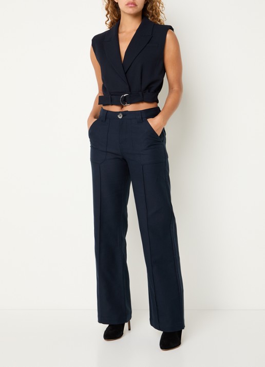 ba&sh Leev high waist wide fit pantalon met steekzakken - voorkant 4 donkerblauw