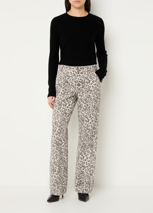 ba&sh Leonie high waist loose fit jeans met panterprint - voorkant 3 beige