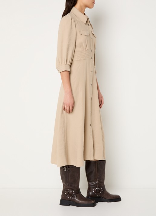 ba&sh Lettra midi jurk met borstzakken - voorkant 3 beige