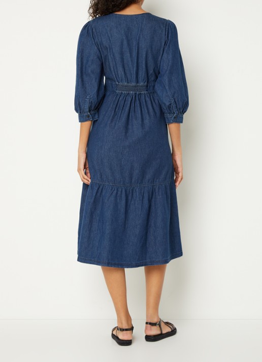 ba&sh Limi midi blousejurk van chambray - achterkant 2 indigo