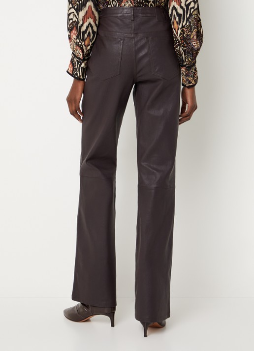 ba&sh Lior low waist flared fit broek van imitatieleer - achterkant 3 donkerbruin