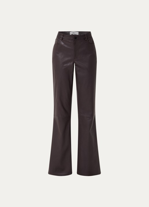 ba&sh Lior low waist flared fit broek van imitatieleer - voorkant donkerbruin