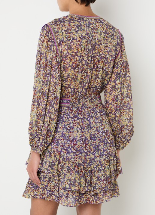 ba&sh Loly semi-transparante mini tuniekjurk met bloemenprint - achterkant paars