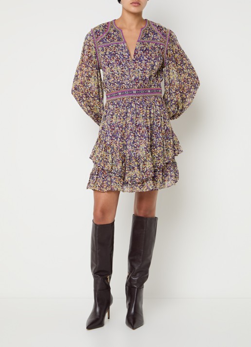 ba&sh Loly semi-transparante mini tuniekjurk met bloemenprint - voorkant 3 paars