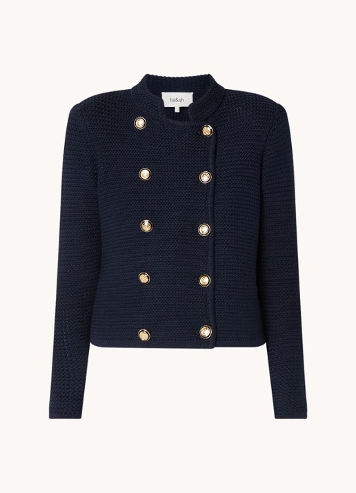 ba&sh Louman grofgebreid vest met sierknopen - voorkant 3 donkerblauw