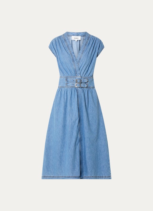 ba&sh Love midi jurk met V-hals - voorkant indigo