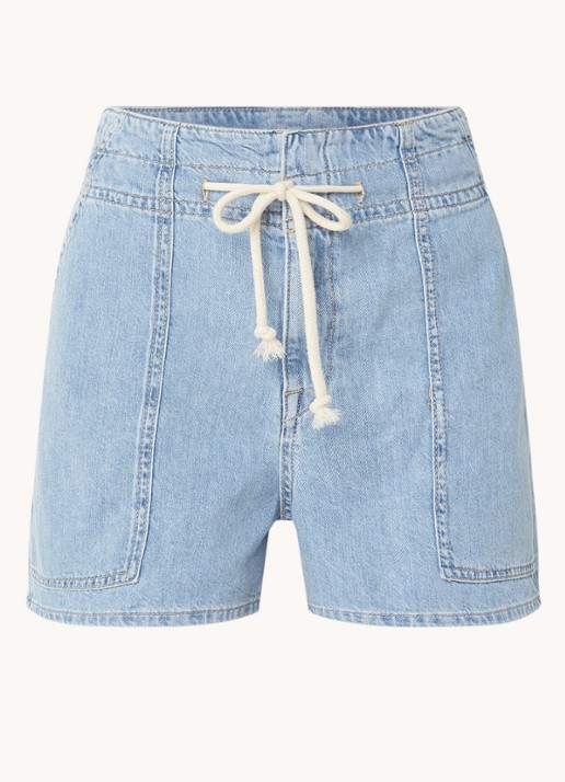 ba&sh Mabo high waist straight leg korte broek van denim met trekkoord - voorkant 3 indigo