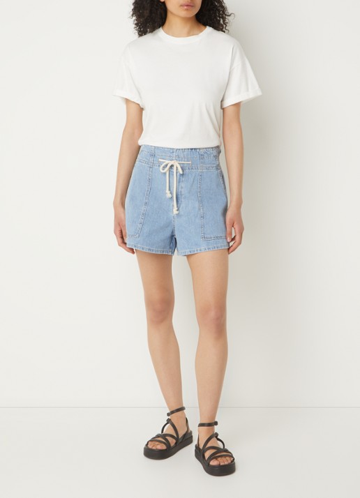 ba&sh Mabo high waist straight leg korte broek van denim met trekkoord - voorkant 4 indigo