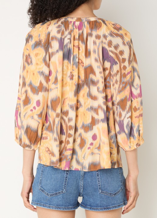 ba&sh Maelle blouse met print - achterkant mosterd