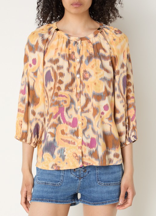 ba&sh Maelle blouse met print - detail 4 mosterd