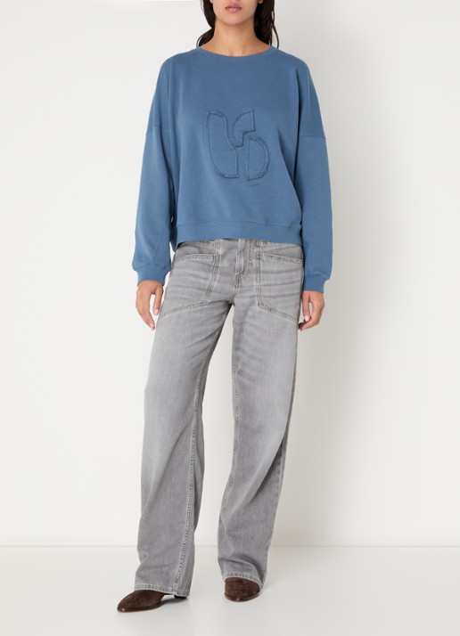 ba&sh Maia sweater met logoborduring - voorkant 2 staalblauw
