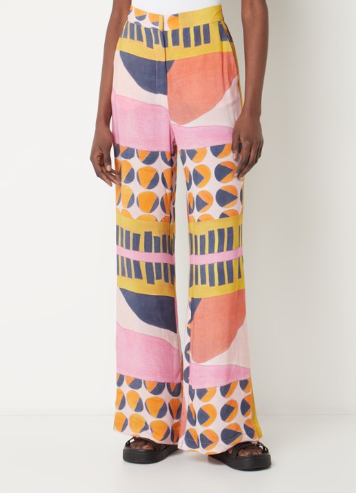 ba&sh Mallory mid waist straight fit pantalon met grafische print  - detail 4 lichtroze