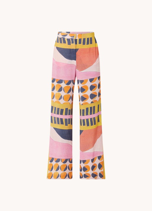 ba&sh Mallory mid waist straight fit pantalon met grafische print  - voorkant lichtroze