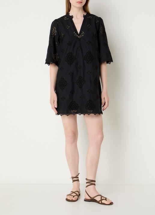 ba&sh Malo mini jurk met broderie - voorkant 3 zwart