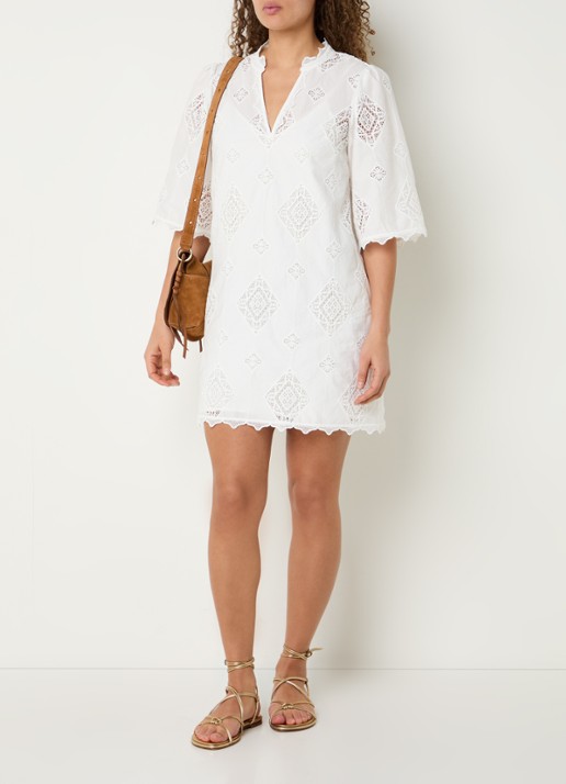 ba&sh Malo mini jurk met broderie - voorkant 2 gebroken wit