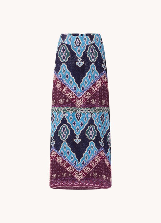 ba&sh Manessa maxi rok met print - voorkant donkerblauw