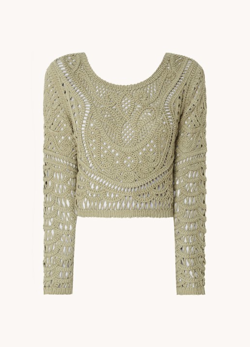 ba&sh Marc grofgebreide crop top met broderie - voorkant 2 khaki