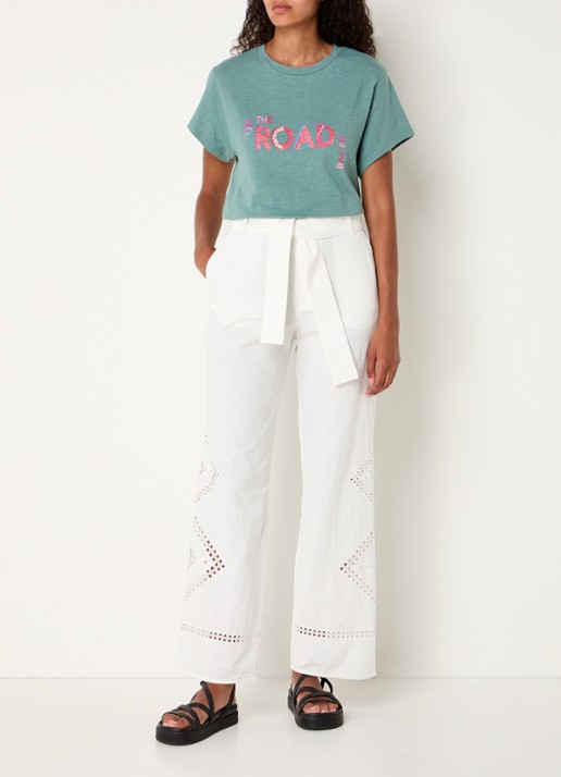 ba&sh Marlon high waist loose fit pantalon met opengewerkt detail - voorkant 2 gebroken wit