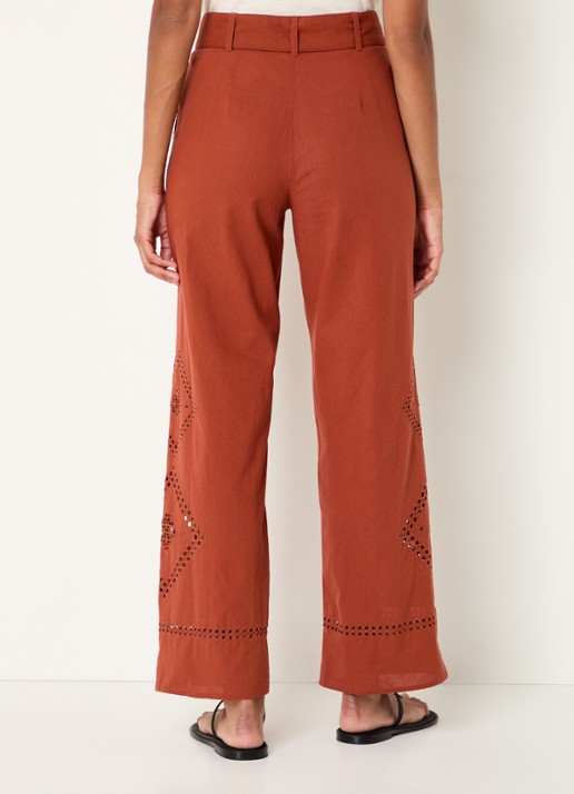 ba&sh Marlon high waist loose fit pantalon met opengewerkt detail - achterkant oranjebruin
