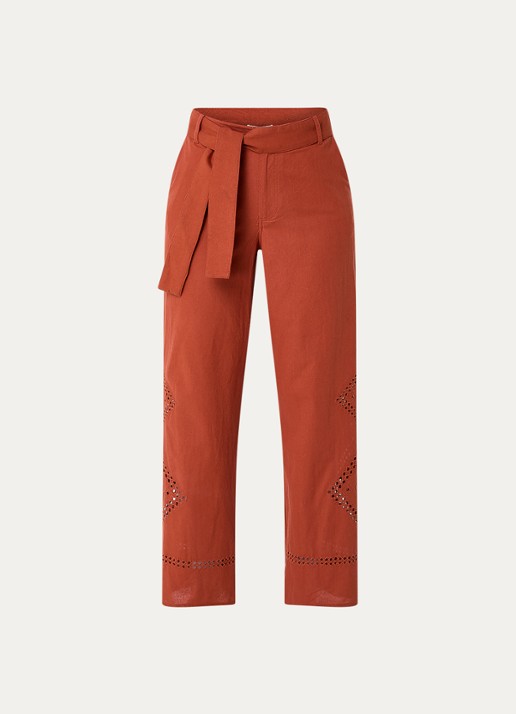 ba&sh Marlon high waist loose fit pantalon met opengewerkt detail - voorkant 3 oranjebruin