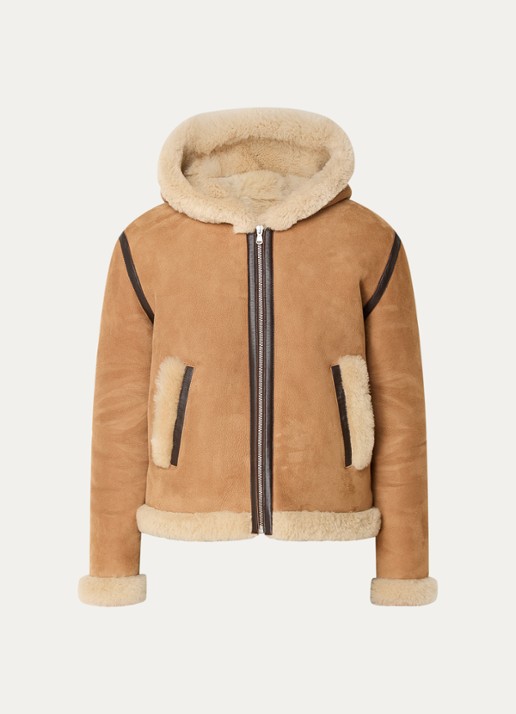 ba&sh Maxou lammy coat van schapenleer met steekzakken - voorkant 2 camel