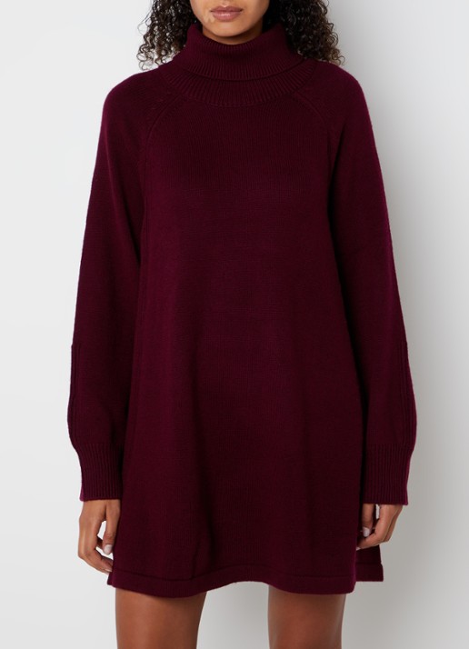 ba&sh Medee grofgebreide mini trui-jurk in wolblend met col - detail cranberryrood