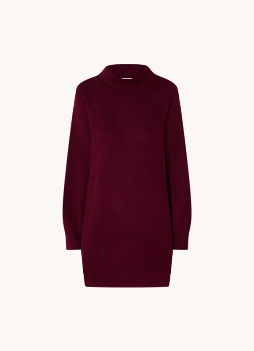ba&sh Medee grofgebreide mini trui-jurk in wolblend met col - voorkant 3 cranberryrood