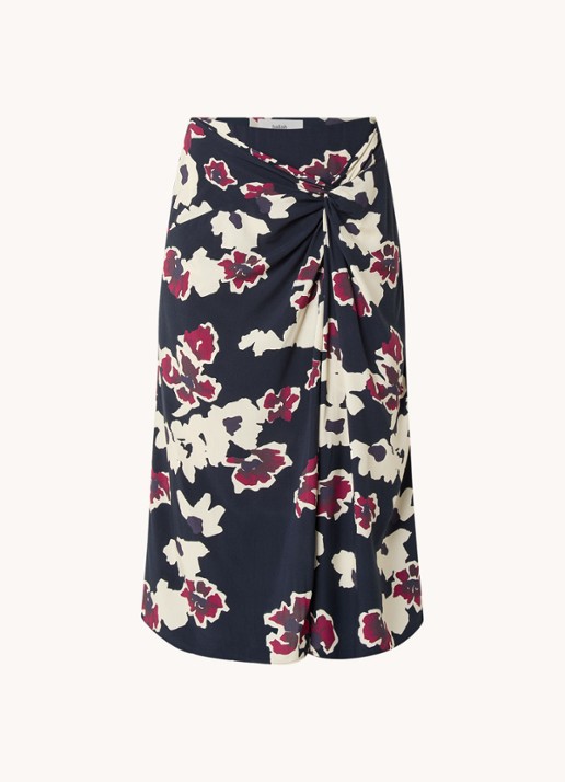 ba&sh Meona midi rok met bloemenprint en split - voorkant 2 donkerblauw
