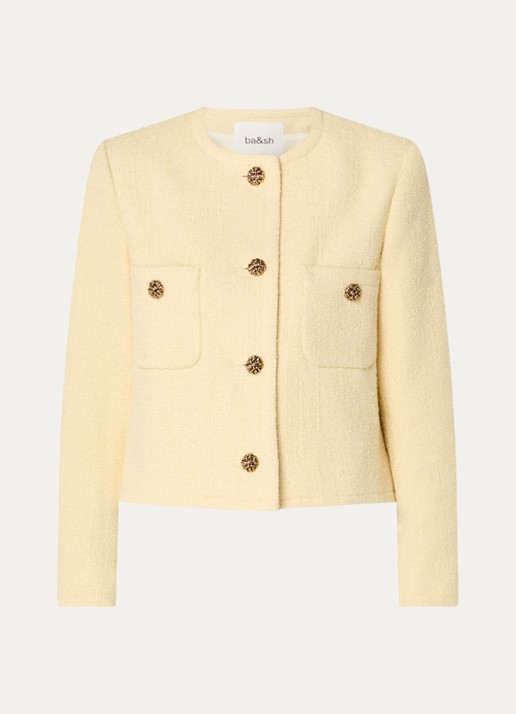 ba&sh Meredith cropped jack van tweed met opgestikte zakken - voorkant 3 lichtgeel