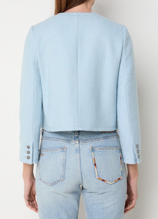 ba&sh Meredith cropped jack van tweed met opgestikte zakken - achterkant 4 lichtblauw